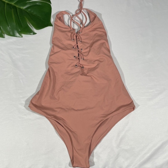 NWT TAVIK [ Medium ] Monahan Lace Up One Piece Swimsuit in Rose Dawn‎ - Picture 6 of 12